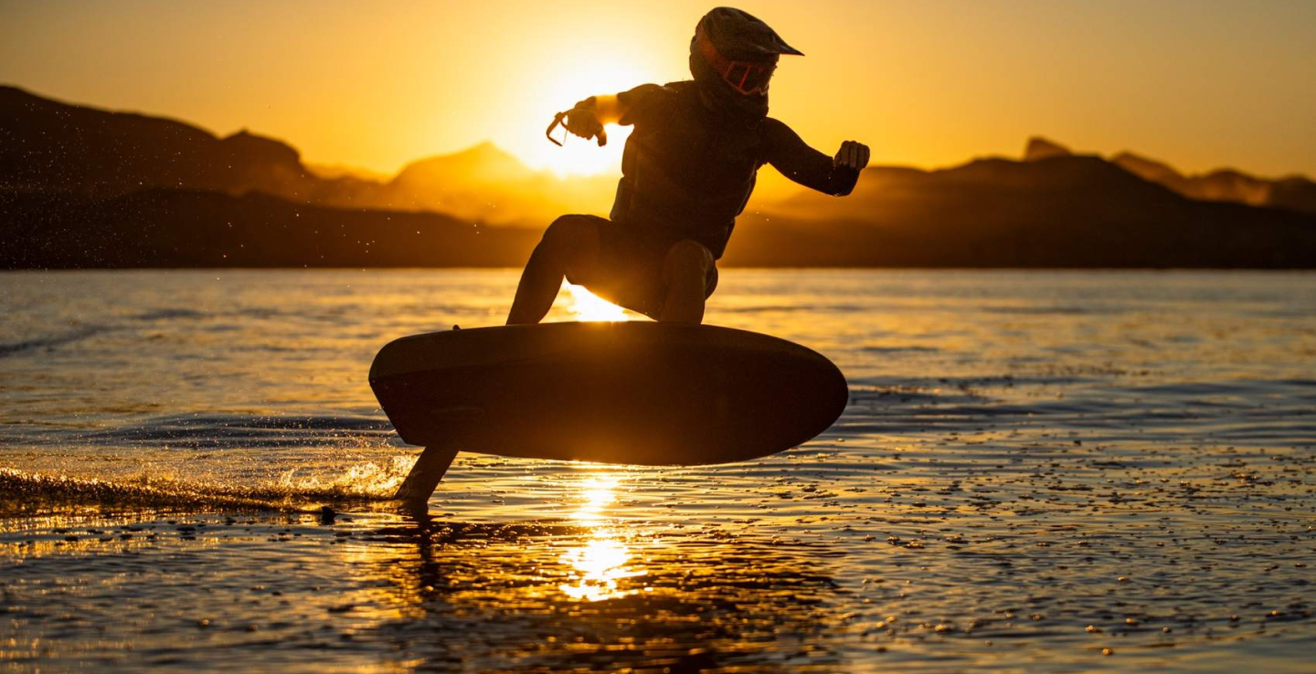 eFoil rider at sunset on the Aegean
